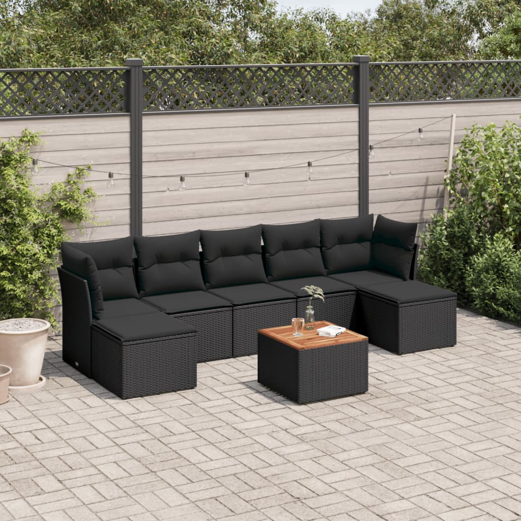 8-tlg. Garten-Sofagarnitur mit Kissen Schwarz Poly Rattan 8-tlg. Garten-Sofagarnitur mit Kissen Schwarz Poly Rattan