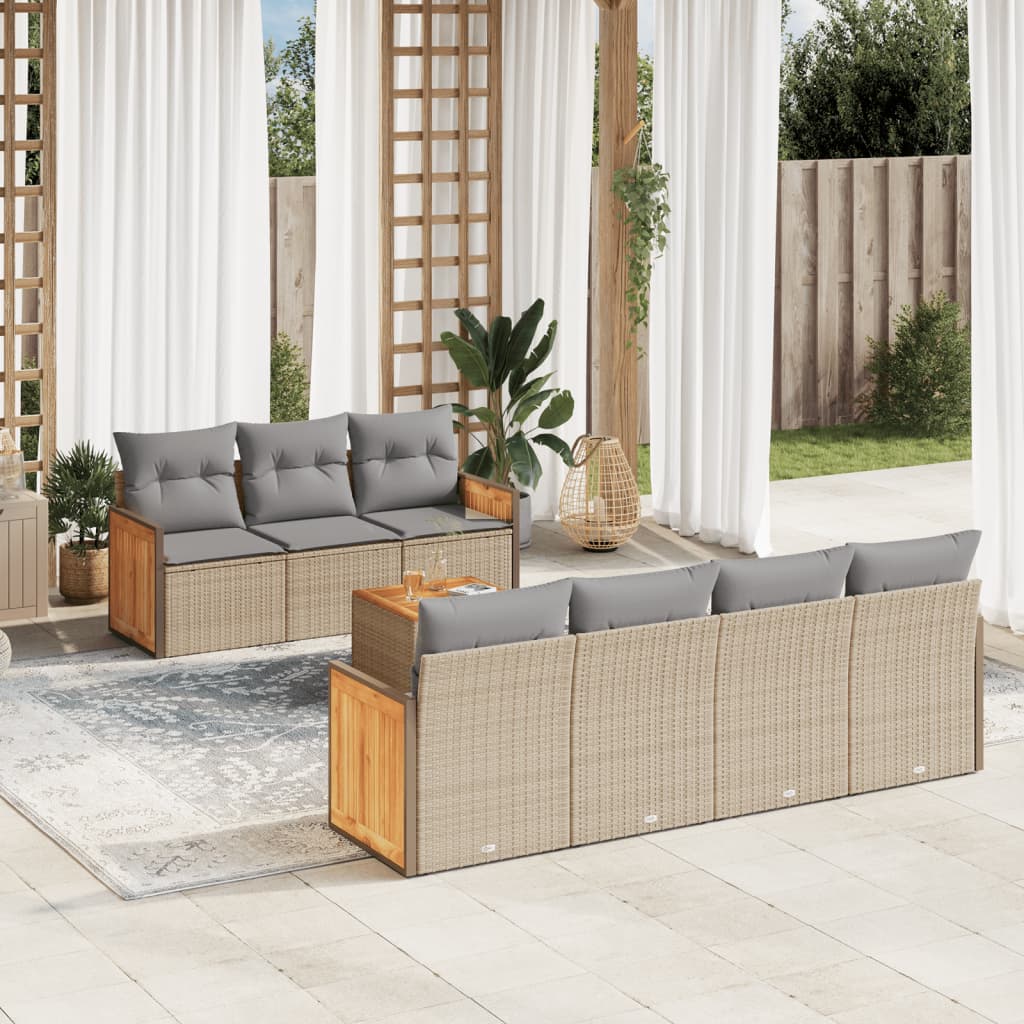8-tlg. Garten-Sofagarnitur mit Kissen Beige Poly Rattan 8-tlg. Garten-Sofagarnitur mit Kissen Beige Poly Rattan