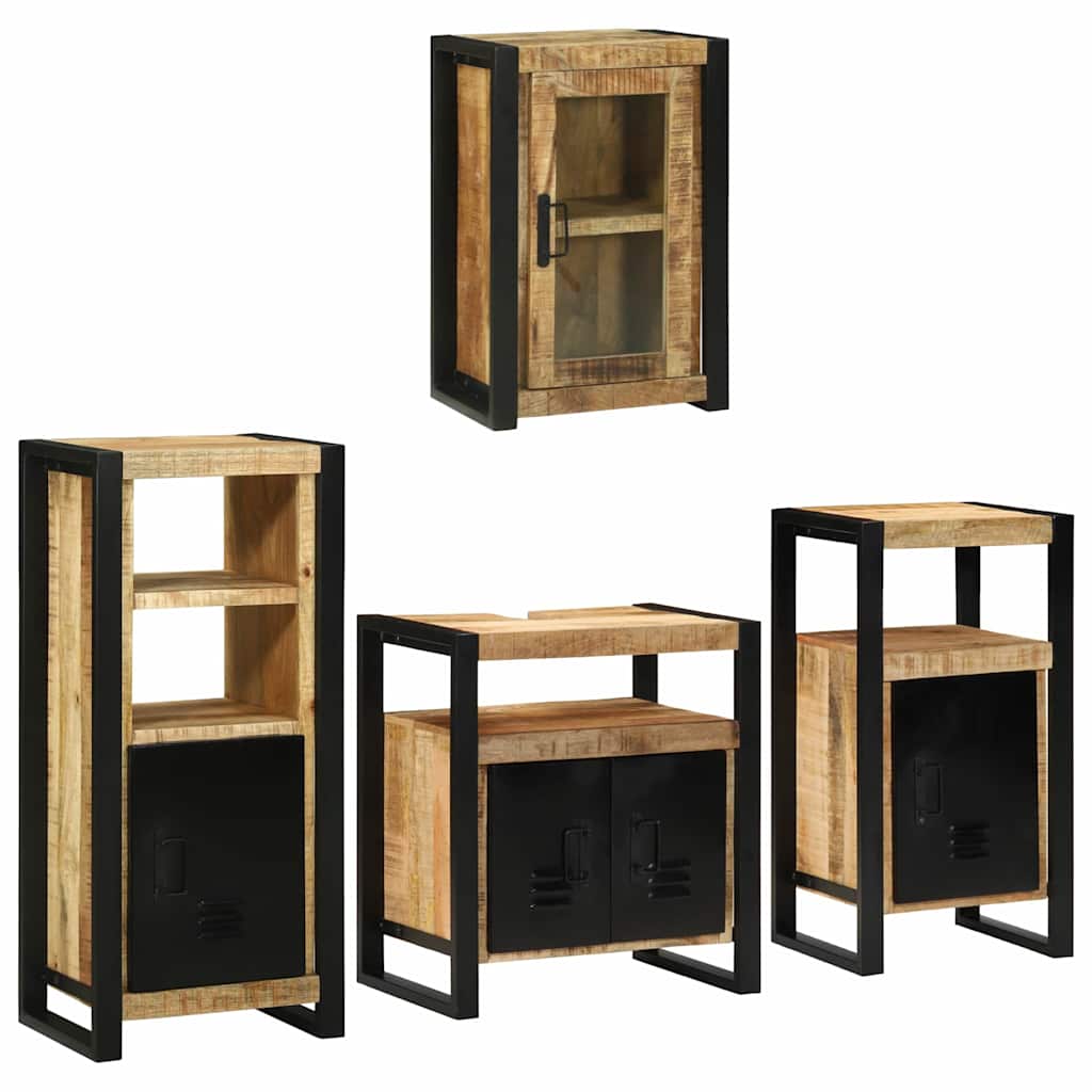 Badezimmermöbel Set mit Tür 4 pcs Braun Massives Mango-Holz Badezimmermöbel Set mit Tür 4 pcs Braun Massives Mango-Holz