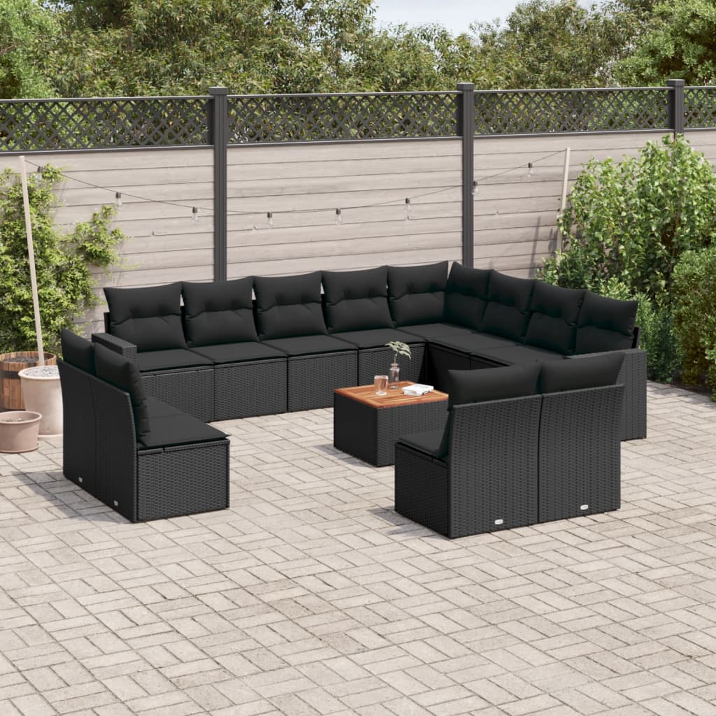 13-tlg. Garten-Sofagarnitur mit Kissen Schwarz Poly Rattan 13-tlg. Garten-Sofagarnitur mit Kissen Schwarz Poly Rattan