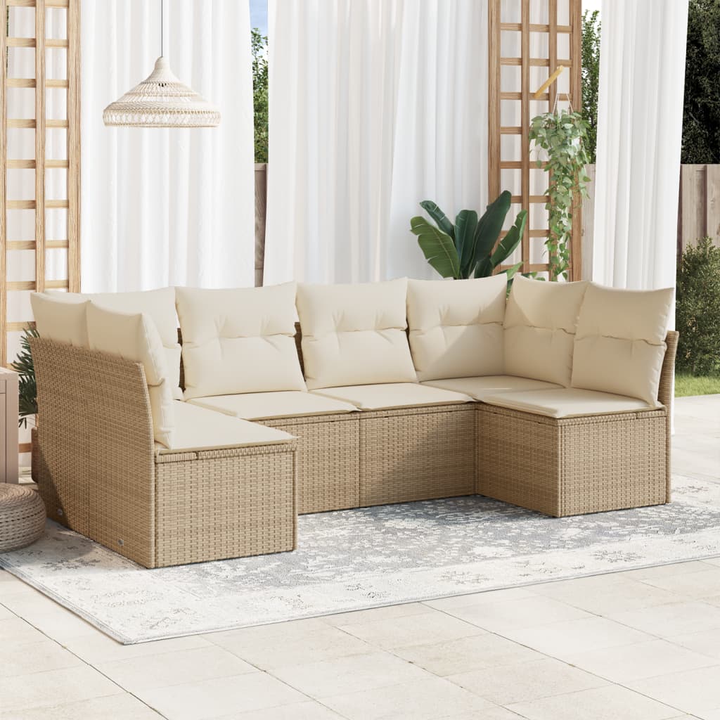 6-tlg. Garten-Sofagarnitur mit Kissen Beige Poly Rattan 6-tlg. Garten-Sofagarnitur mit Kissen Beige Poly Rattan