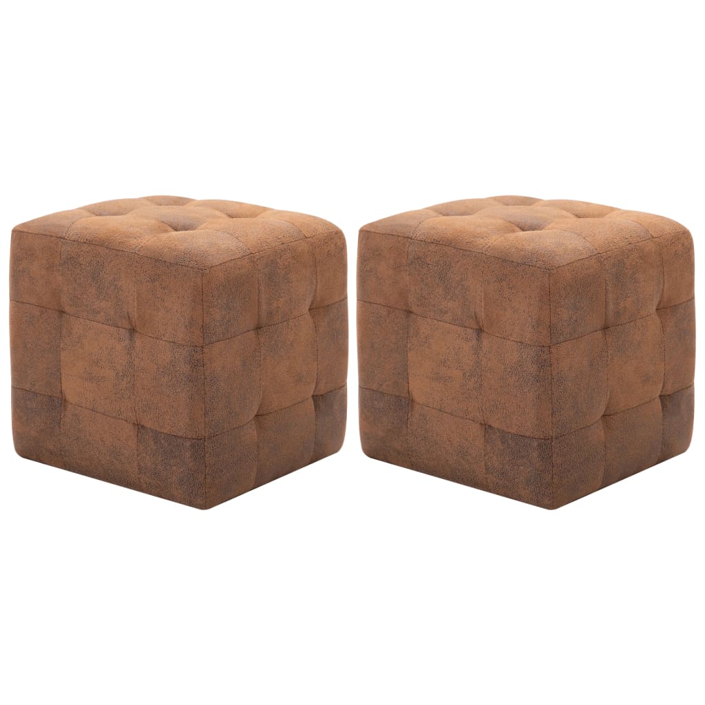 Pouf 2 Stk. Braun 30x30x30 cm Wildleder-Optik Pouf 2 Stk. Braun 30x30x30 cm Wildleder-Optik