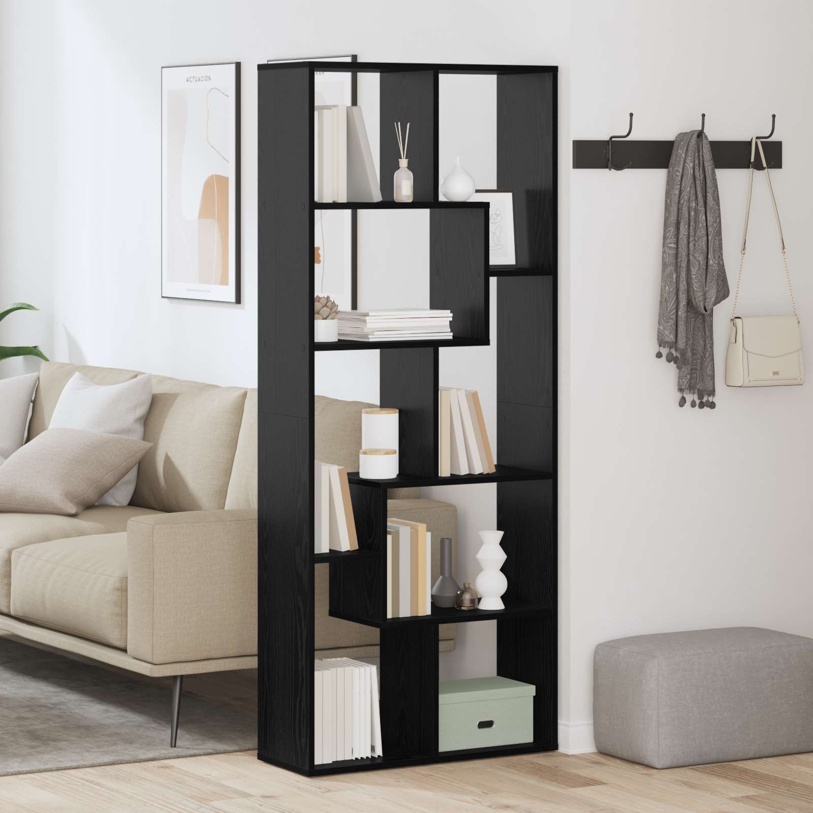 Raumteiler Bücherregal Schwarz Eiche 67x25x161.5 cm Holzwerkstoff Raumteiler Bücherregal Schwarz Eiche 67x25x161.5 cm Holzwerkstoff