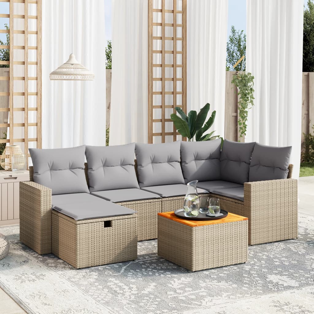7-tlg. Garten-Sofagarnitur mit Kissen Beige Poly Rattan 7-tlg. Garten-Sofagarnitur mit Kissen Beige Poly Rattan
