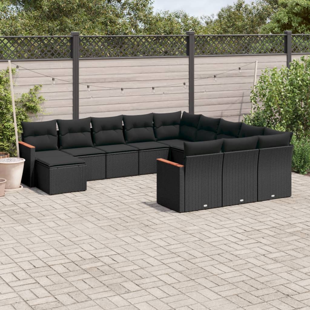 12-tlg. Garten-Sofagarnitur mit Kissen Schwarz Poly Rattan 12-tlg. Garten-Sofagarnitur mit Kissen Schwarz Poly Rattan