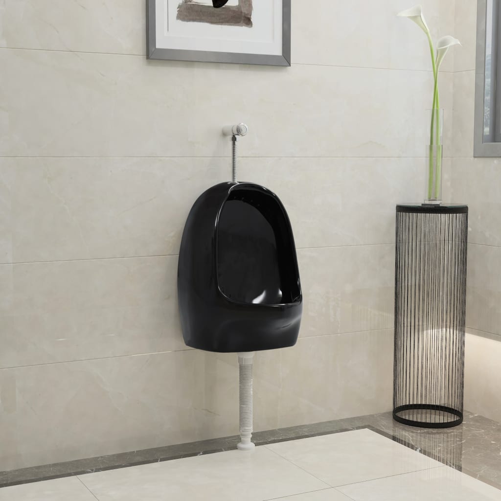 Wandurinal mit Spülventil Keramik Schwarz Wandurinal mit Spülventil Keramik Schwarz