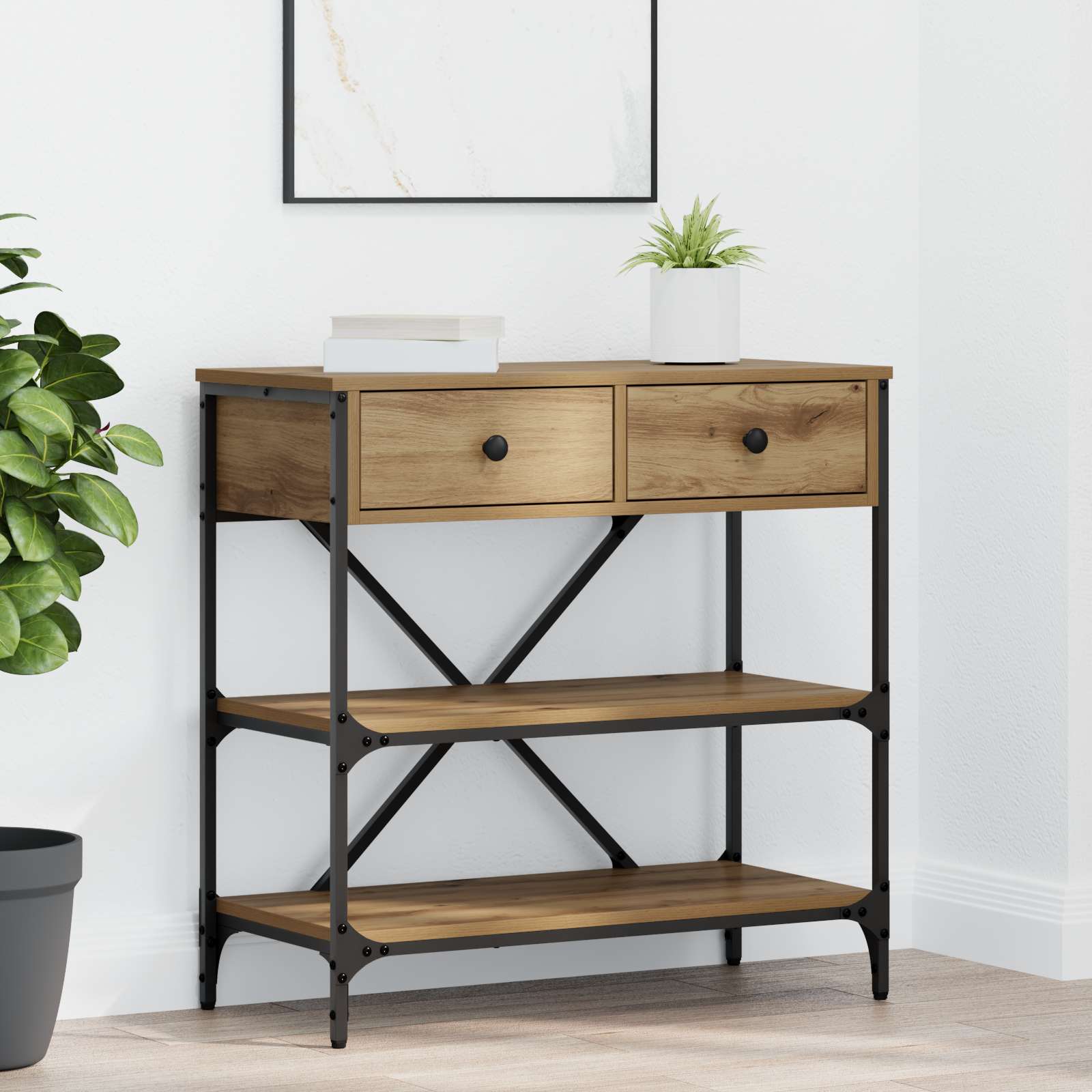 Konsolentisch Massivholz Eiche 75x34,5x75 cm Holzwerkstoff Konsolentisch Massivholz Eiche 75x34,5x75 cm Holzwerkstoff