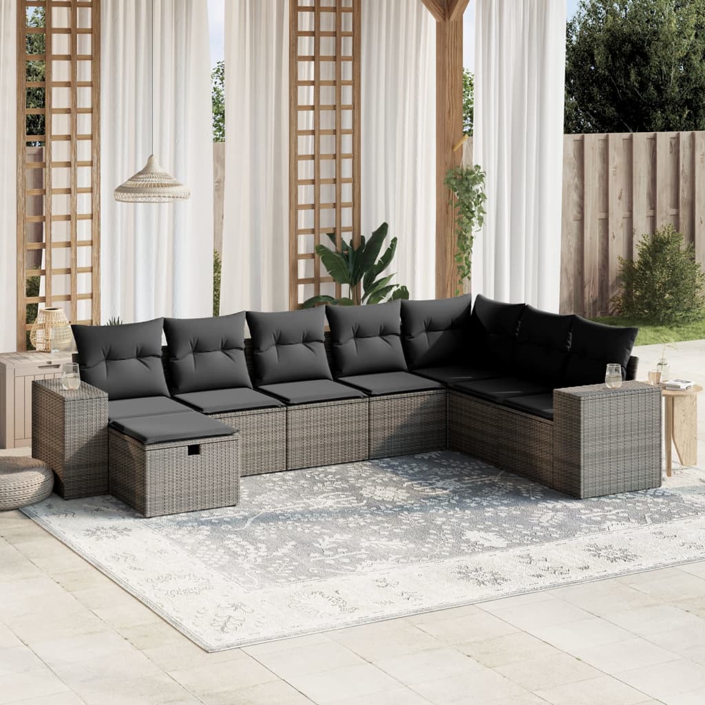 8-tlg. Garten-Sofagarnitur mit Kissen Grau Poly Rattan 8-tlg. Garten-Sofagarnitur mit Kissen Grau Poly Rattan