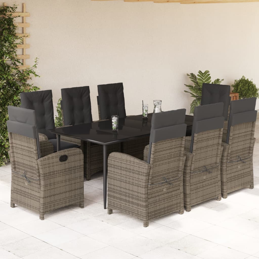 9-tlg. Garten-Essgruppe mit Kissen Grau Poly Rattan 9-tlg. Garten-Essgruppe mit Kissen Grau Poly Rattan