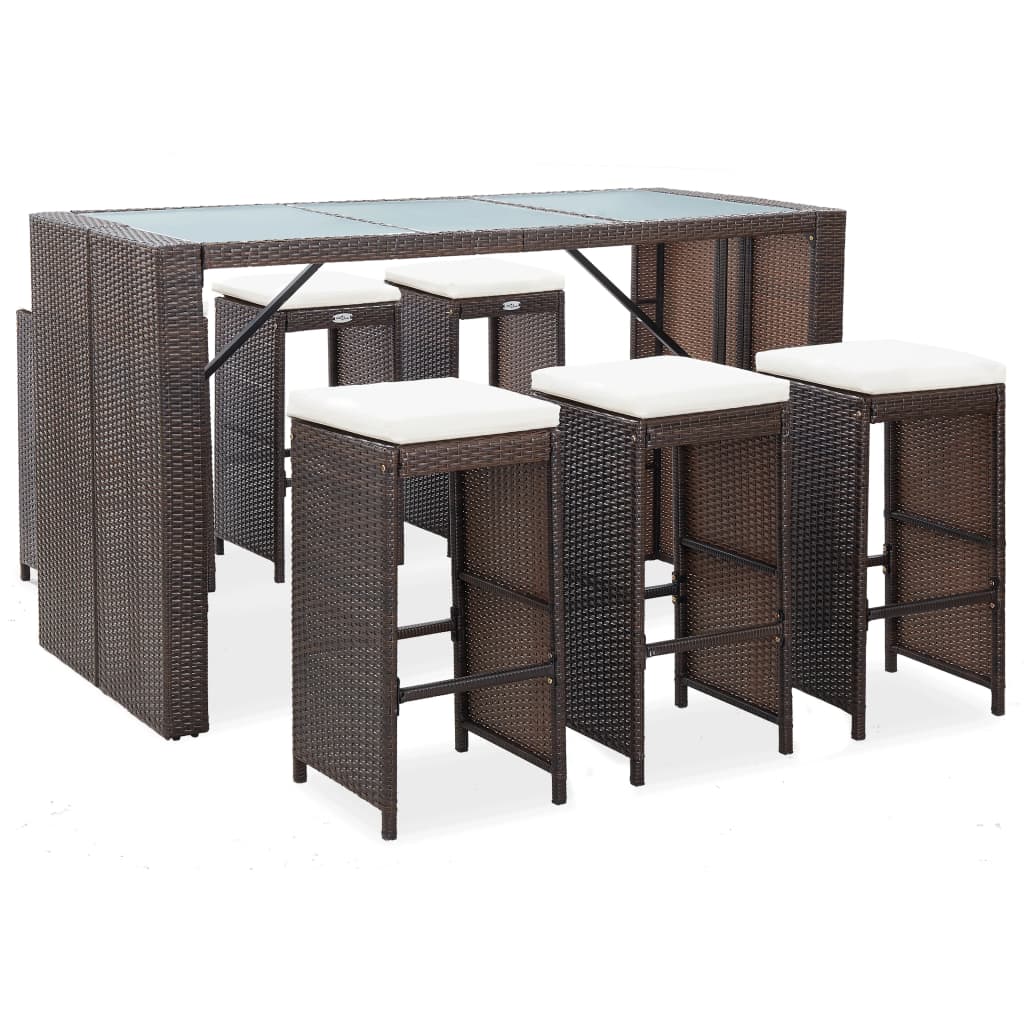 7-tlg. Gartenbar-Set mit Auflagen Poly Rattan Braun 7-tlg. Gartenbar-Set mit Auflagen Poly Rattan Braun