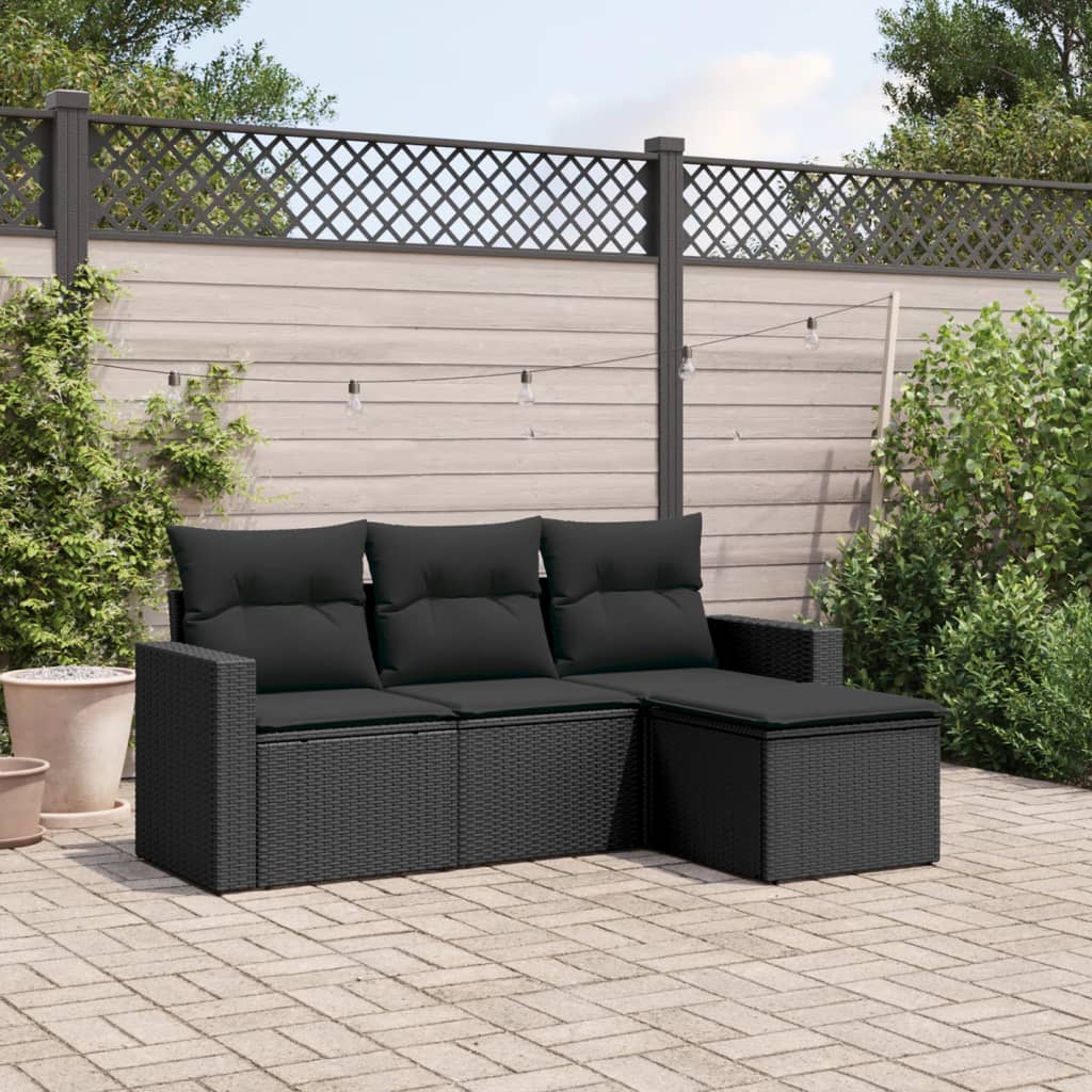 4-tlg. Garten-Sofagarnitur mit Kissen Schwarz Poly Rattan 4-tlg. Garten-Sofagarnitur mit Kissen Schwarz Poly Rattan