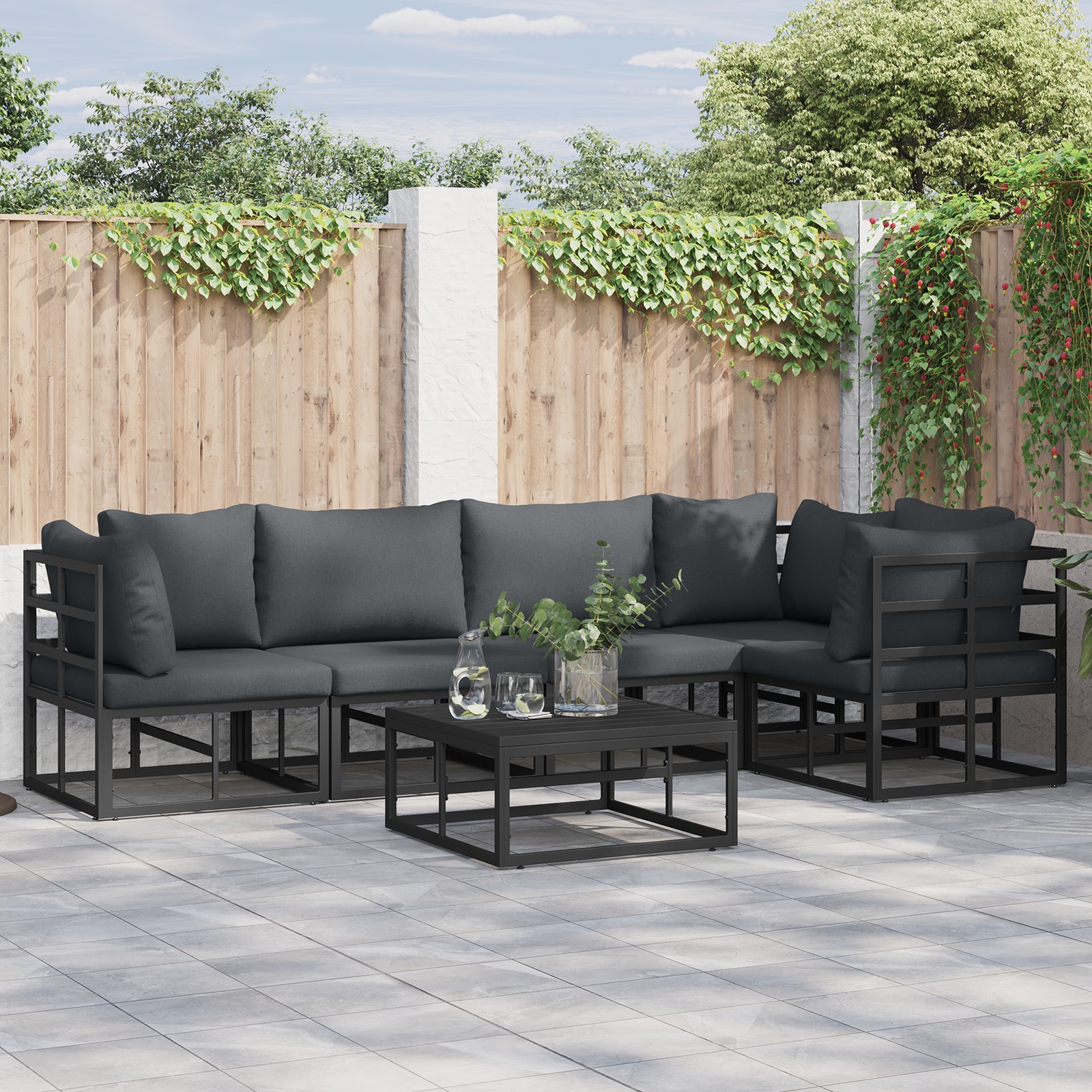 Garten-Sofa-Set 5 pcs Schwarz 283 x 143 x 71 cm Aluminium Garten-Sofa-Set 5 pcs Schwarz 283 x 143 x 71 cm Aluminium