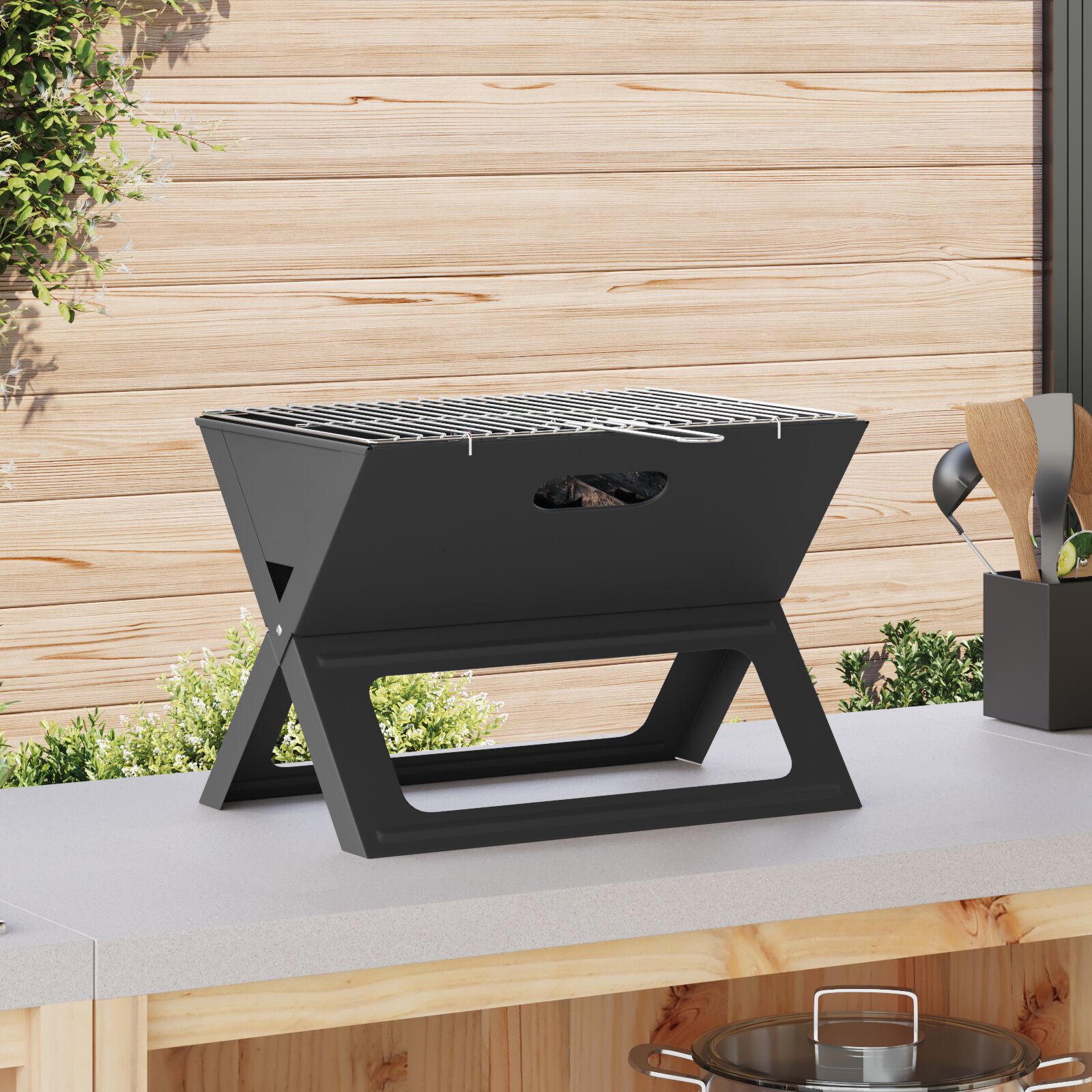 Faltbarer Holzkohle-Grill Schwarz 46x30x31 cm aus Stahl Faltbarer Holzkohle-Grill Schwarz 46x30x31 cm aus Stahl