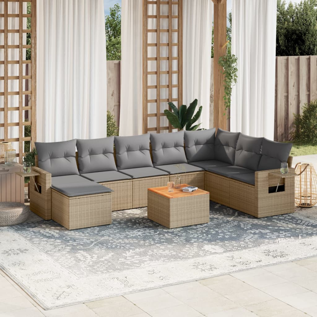 9-tlg. Garten-Sofagarnitur mit Kissen Beige Poly Rattan 9-tlg. Garten-Sofagarnitur mit Kissen Beige Poly Rattan