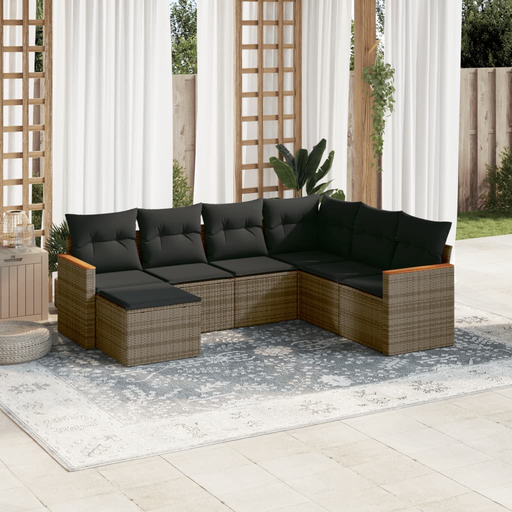 7-tlg. Garten-Sofagarnitur mit Kissen Grau Poly Rattan 7-tlg. Garten-Sofagarnitur mit Kissen Grau Poly Rattan