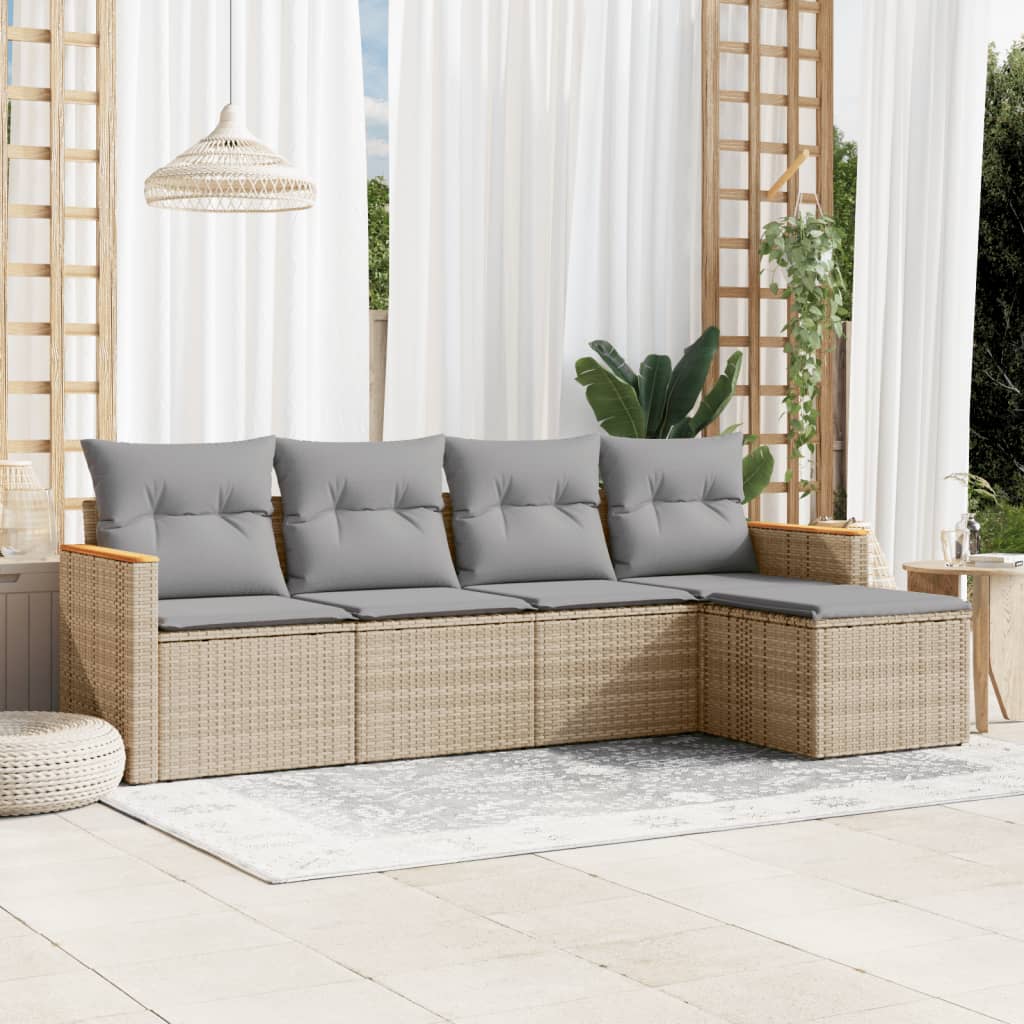 5-tlg. Garten-Sofagarnitur mit Kissen Beige Poly Rattan 5-tlg. Garten-Sofagarnitur mit Kissen Beige Poly Rattan