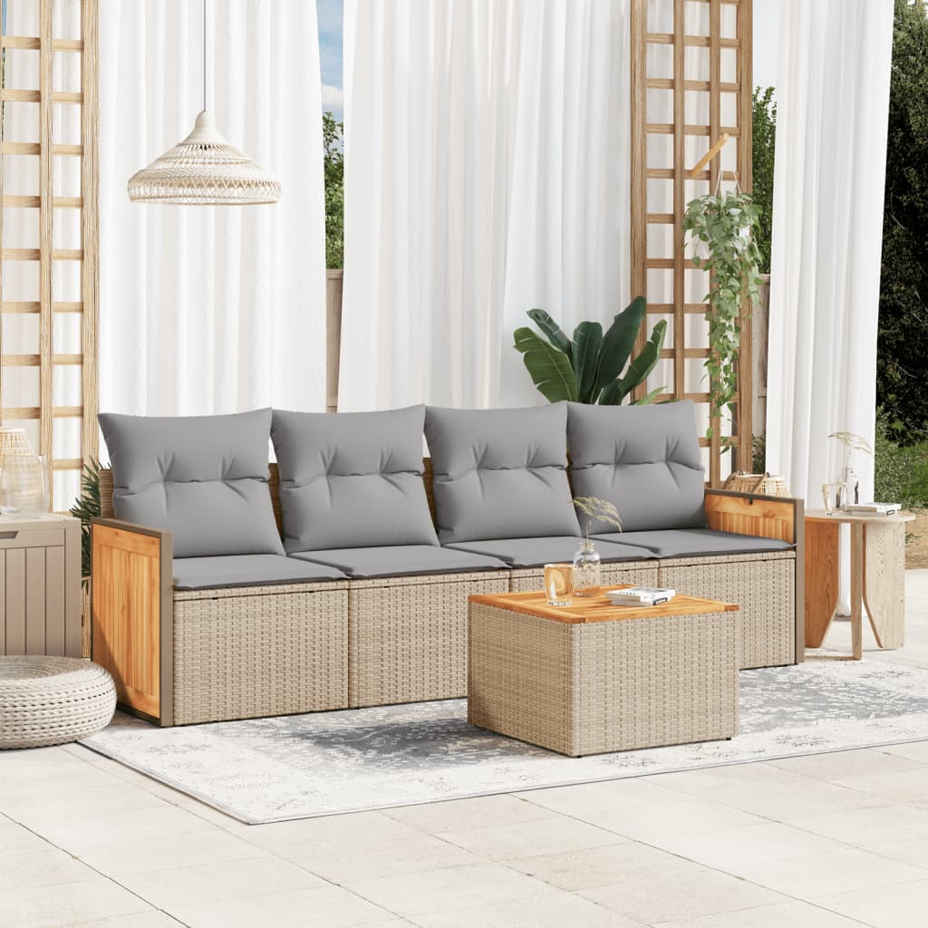 5-tlg. Garten-Sofagarnitur mit Kissen Beige Poly Rattan 5-tlg. Garten-Sofagarnitur mit Kissen Beige Poly Rattan