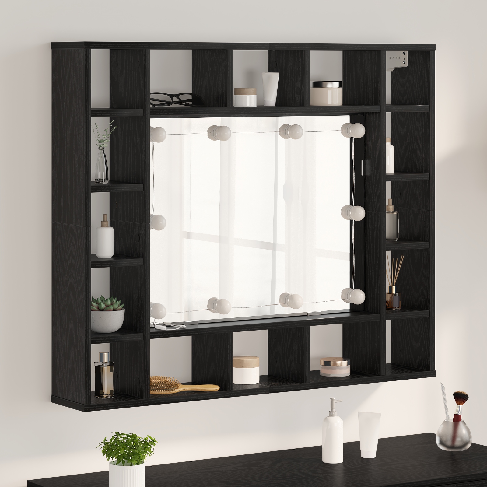 Spiegelschrank Schwarze Eiche 91 x 15 x 76.5 cm Holzwerkstoff