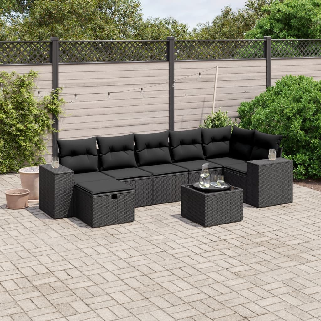 8-tlg. Garten-Sofagarnitur mit Kissen Schwarz Poly Rattan 8-tlg. Garten-Sofagarnitur mit Kissen Schwarz Poly Rattan