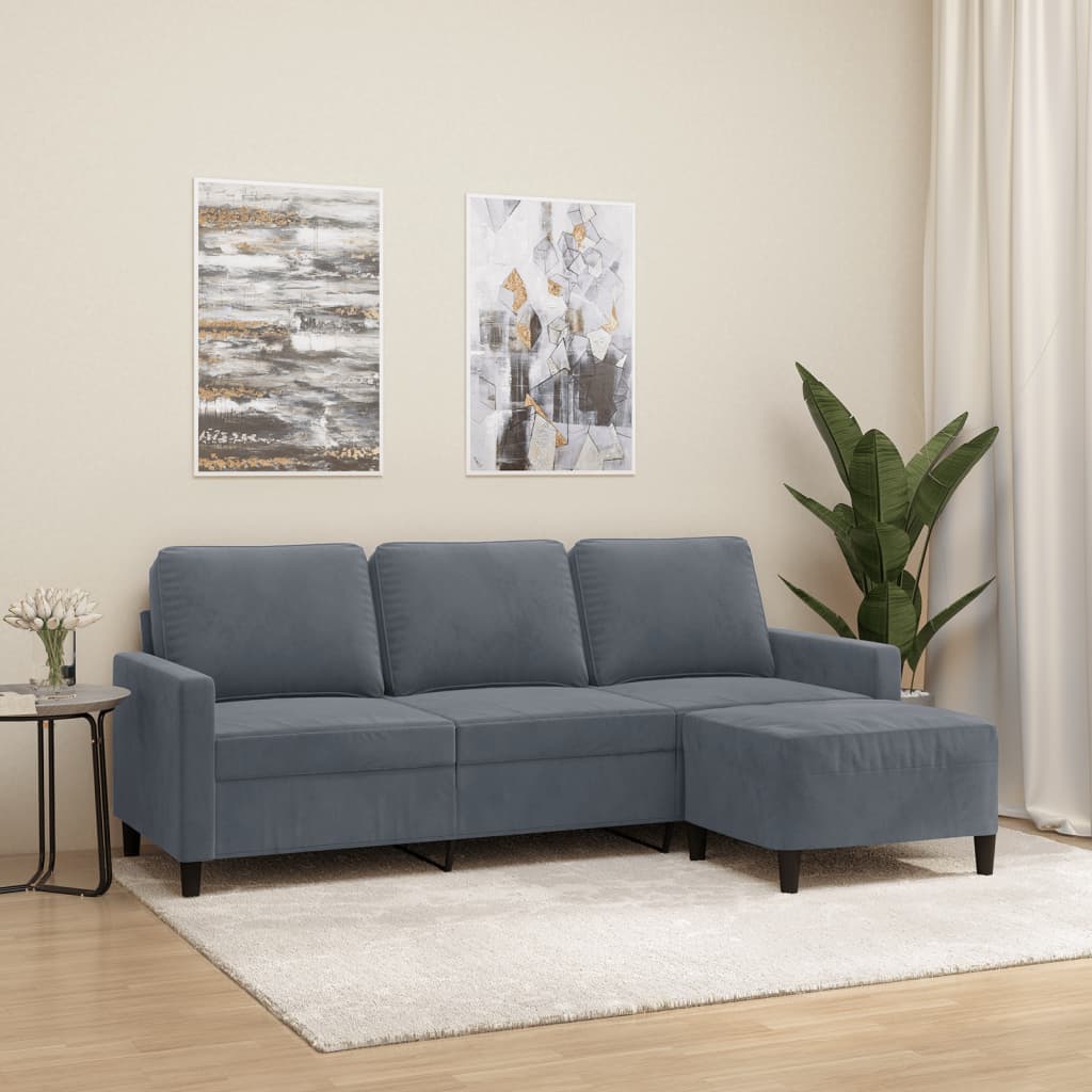 3-Sitzer-Sofa mit Hocker Dunkelgrau 180 cm Samt 3-Sitzer-Sofa mit Hocker Dunkelgrau 180 cm Samt