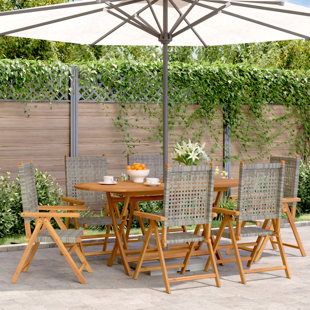 Gartenstuhl Verstellbar 6 Stk. Grau Poly Rattan Massivholz Gartenstuhl Verstellbar 6 Stk. Grau Poly Rattan Massivholz