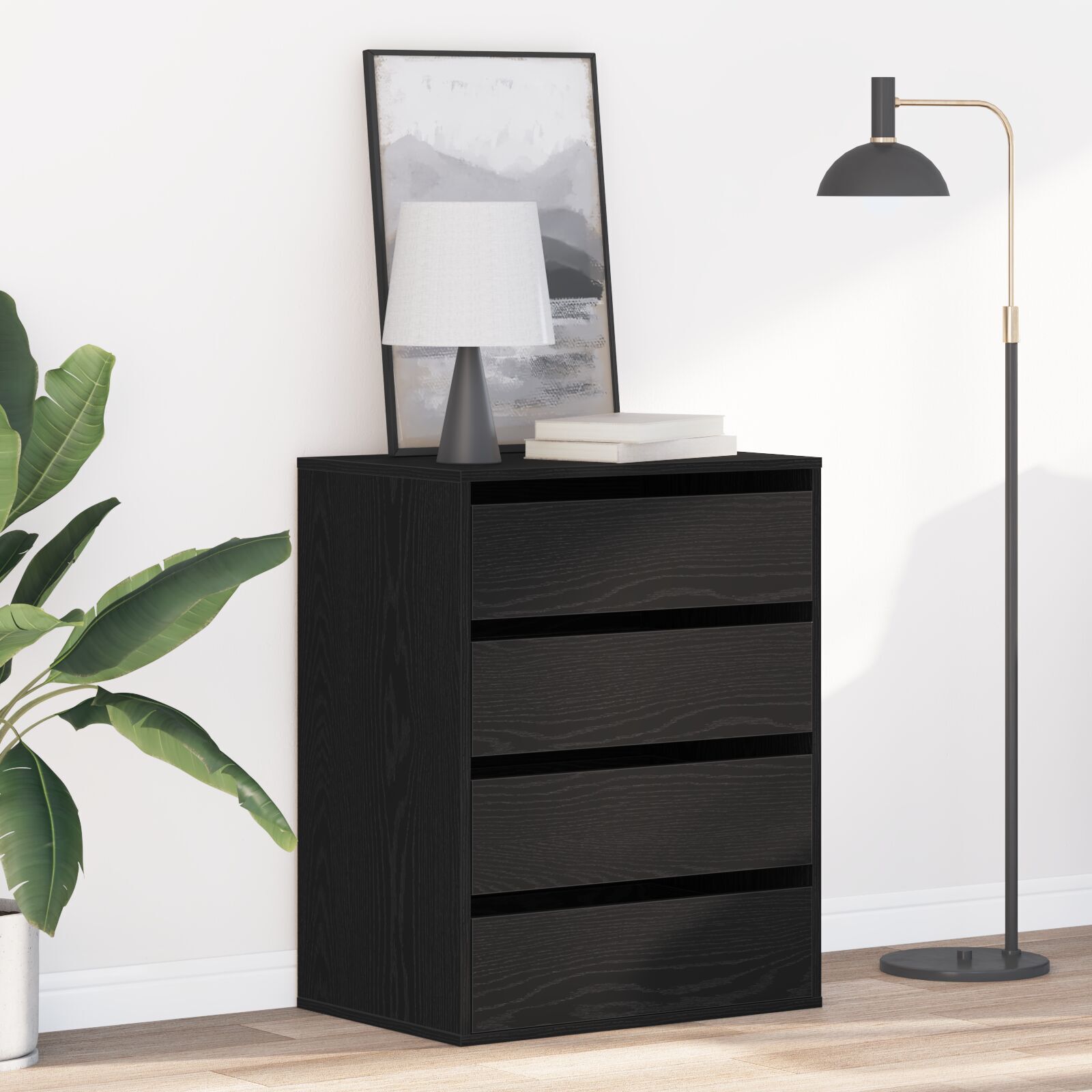 Kommode Schwarz Eiche 60x41x76 cm Holzwerkstoff Kommode Schwarz Eiche 60x41x76 cm Holzwerkstoff