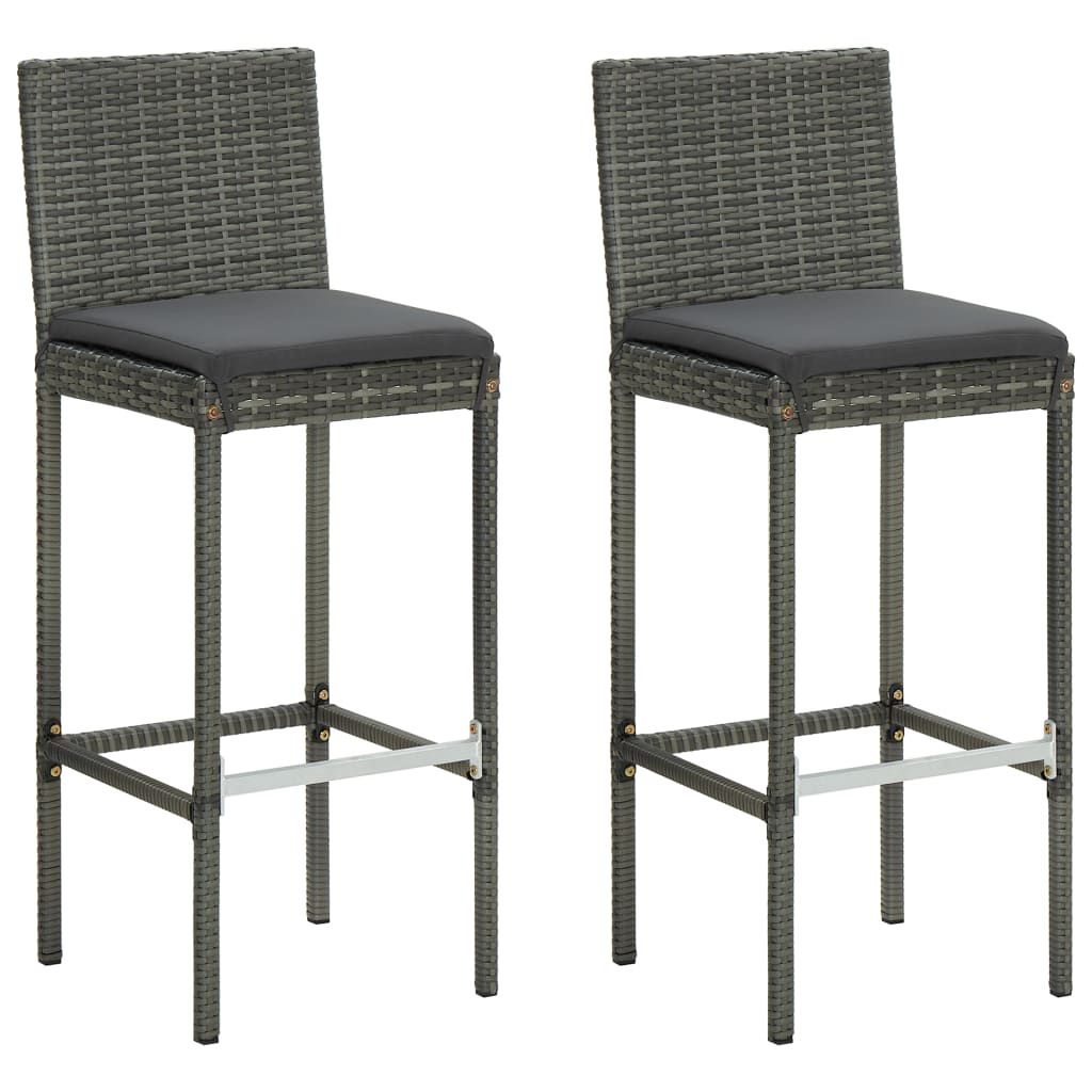 Garten-Barhocker mit Kissen 2 Stk. Grau Poly Rattan Garten-Barhocker mit Kissen 2 Stk. Grau Poly Rattan