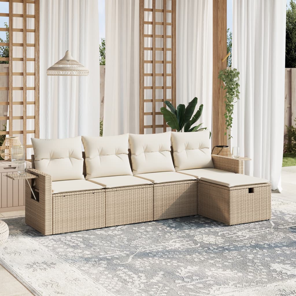5-tlg. Garten-Sofagarnitur mit Kissen Beige Poly Rattan 5-tlg. Garten-Sofagarnitur mit Kissen Beige Poly Rattan