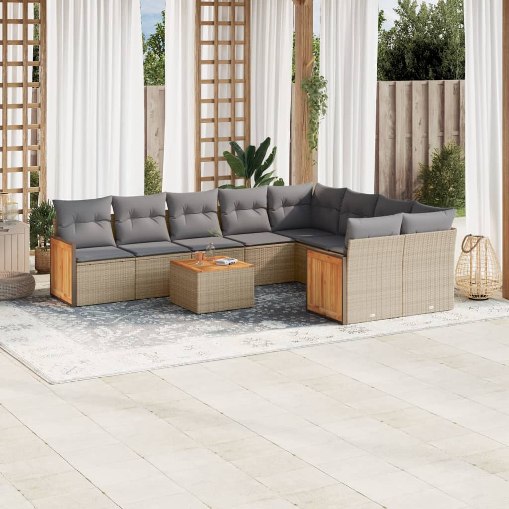 10-tlg. Garten-Sofagarnitur mit Kissen Beige Poly Rattan 10-tlg. Garten-Sofagarnitur mit Kissen Beige Poly Rattan