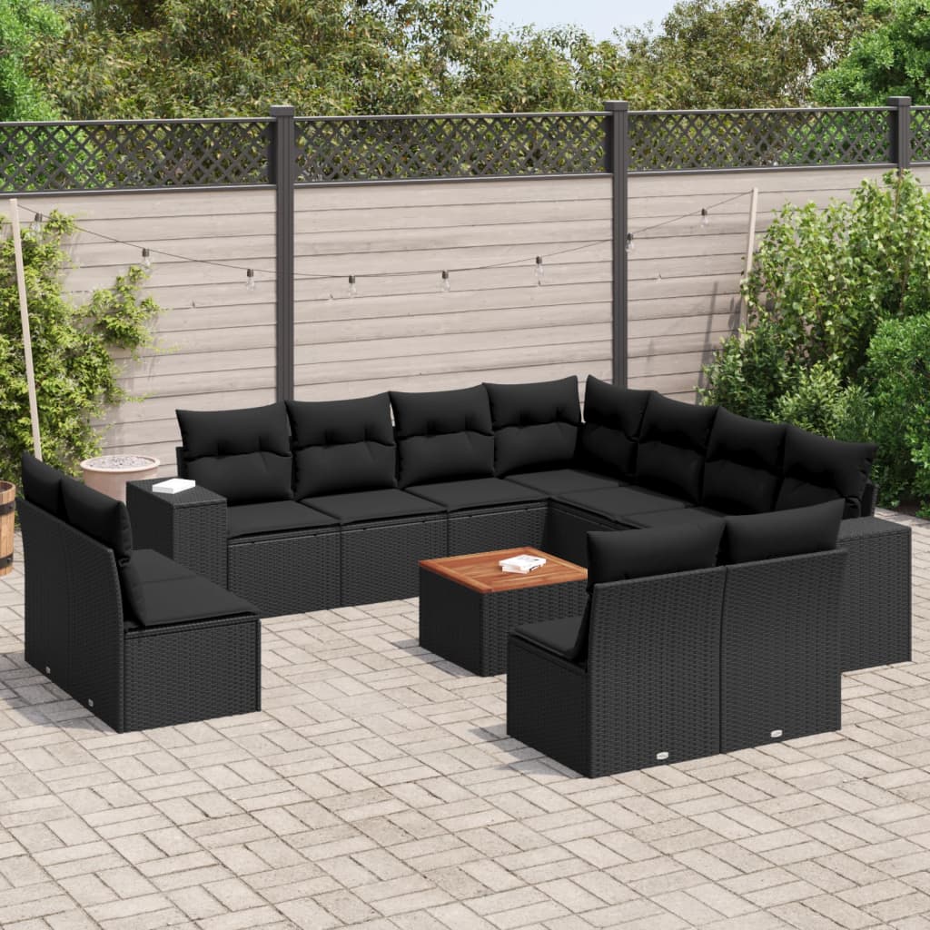 12-tlg. Garten-Sofagarnitur mit Kissen Schwarz Poly Rattan 12-tlg. Garten-Sofagarnitur mit Kissen Schwarz Poly Rattan