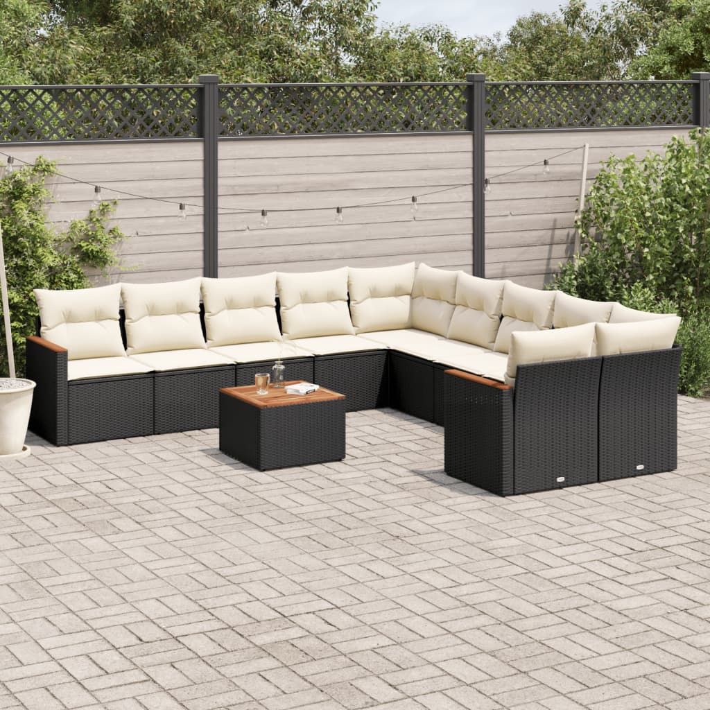 11-tlg. Garten-Sofagarnitur mit Kissen Schwarz Poly Rattan 11-tlg. Garten-Sofagarnitur mit Kissen Schwarz Poly Rattan