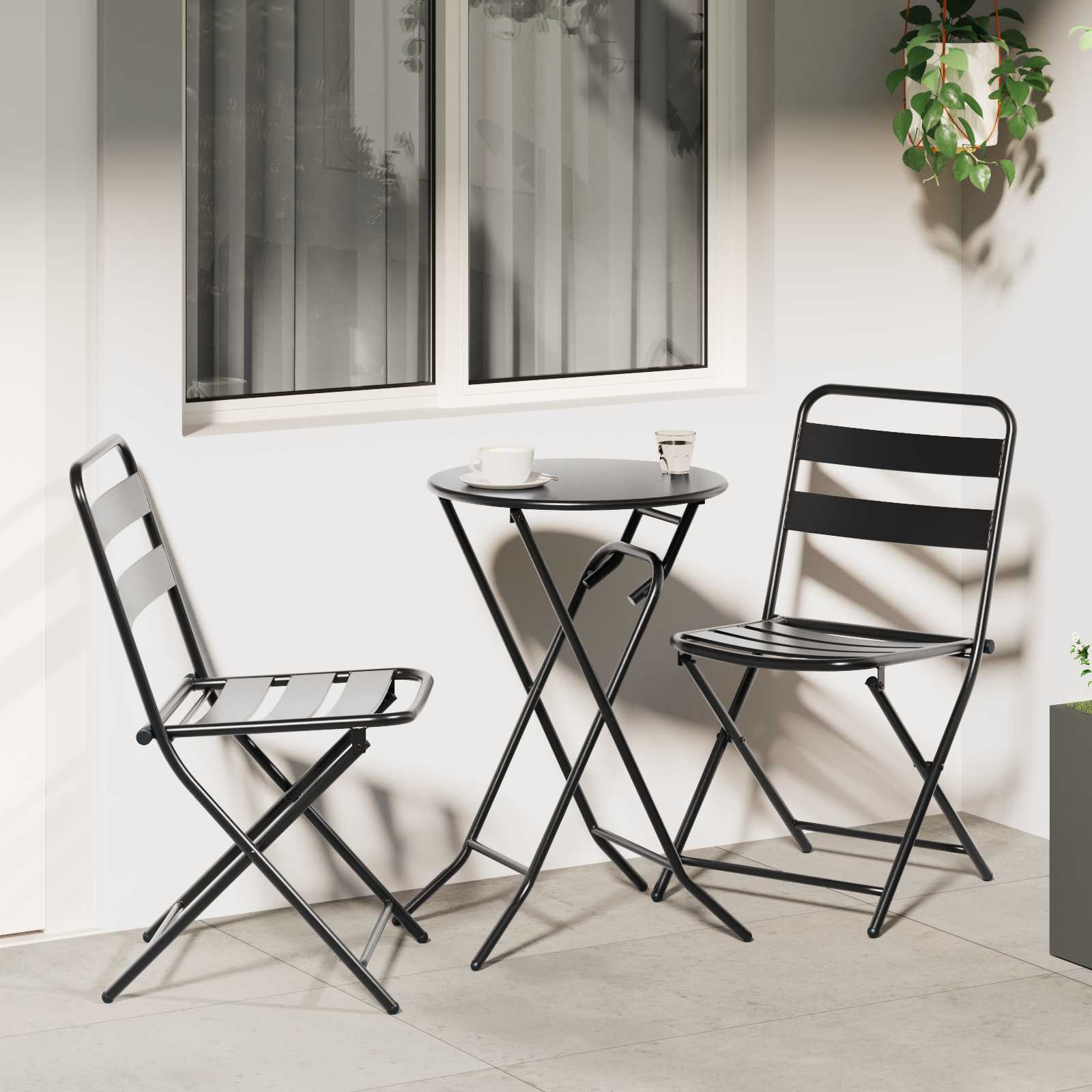 3-teiliges faltbares Bistro Set Anthrazit Stahl 3-teiliges faltbares Bistro Set Anthrazit Stahl