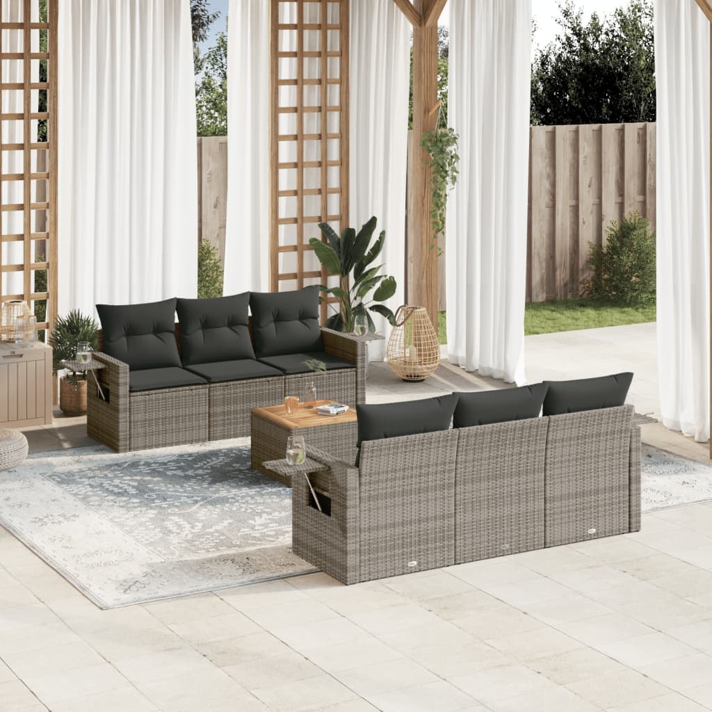 7-tlg. Garten-Sofagarnitur mit Kissen Grau Poly Rattan 7-tlg. Garten-Sofagarnitur mit Kissen Grau Poly Rattan