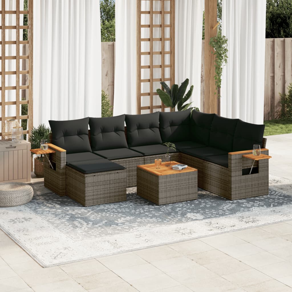 8-tlg. Garten-Sofagarnitur mit Kissen Grau Poly Rattan 8-tlg. Garten-Sofagarnitur mit Kissen Grau Poly Rattan