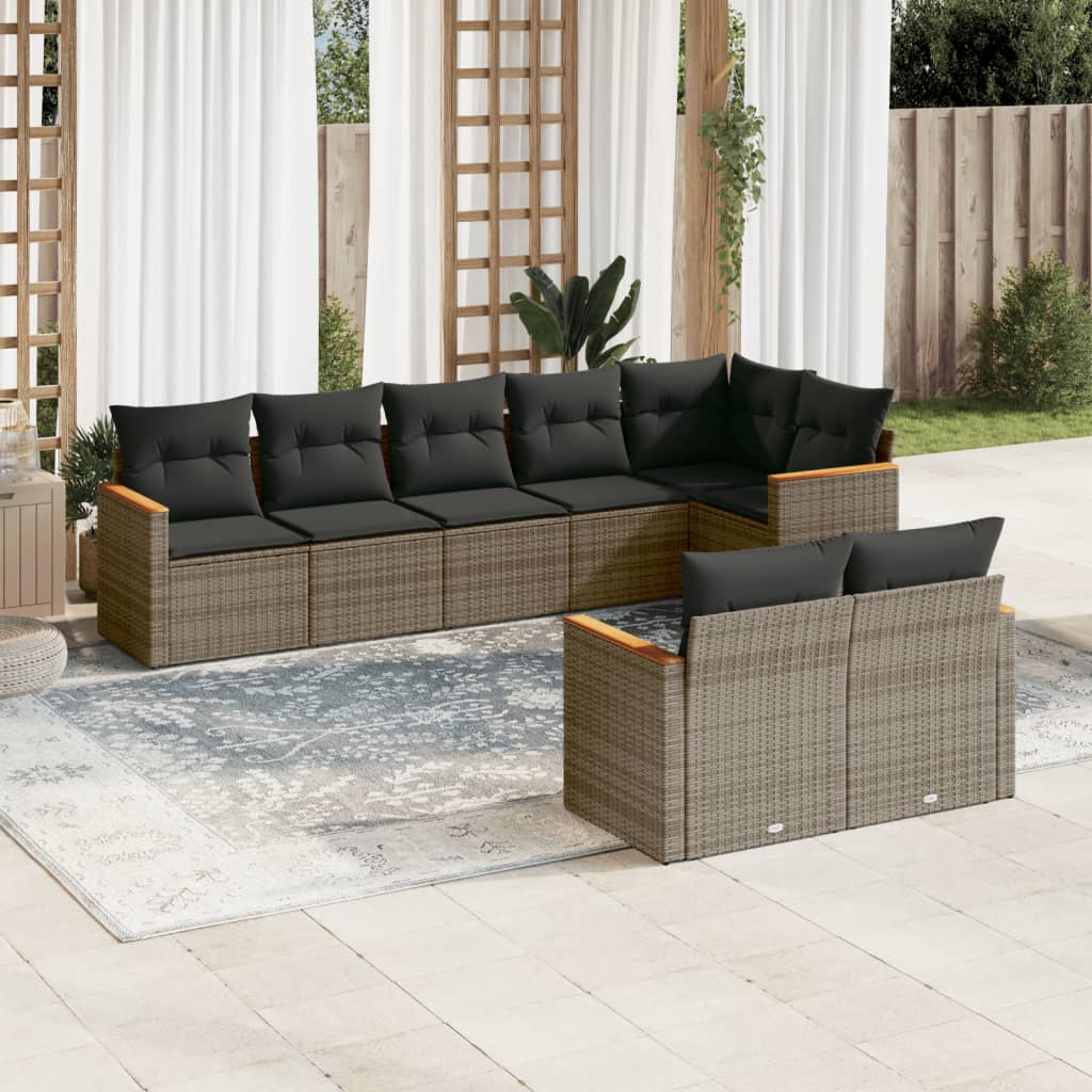 8-tlg. Garten-Sofagarnitur mit Kissen Grau Poly Rattan 8-tlg. Garten-Sofagarnitur mit Kissen Grau Poly Rattan