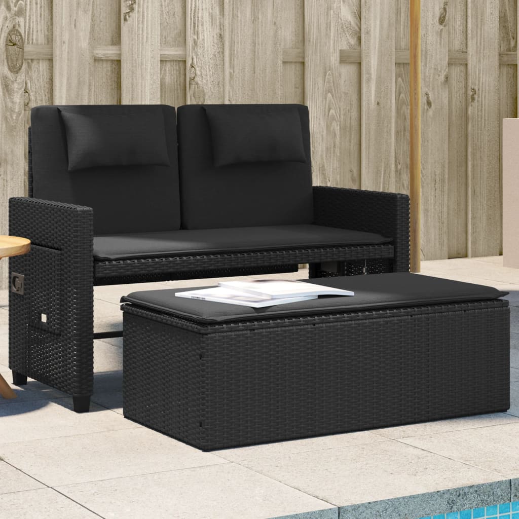 Gartenbank Verstellbar mit Kissen Schwarz Poly Rattan Gartenbank Verstellbar mit Kissen Schwarz Poly Rattan