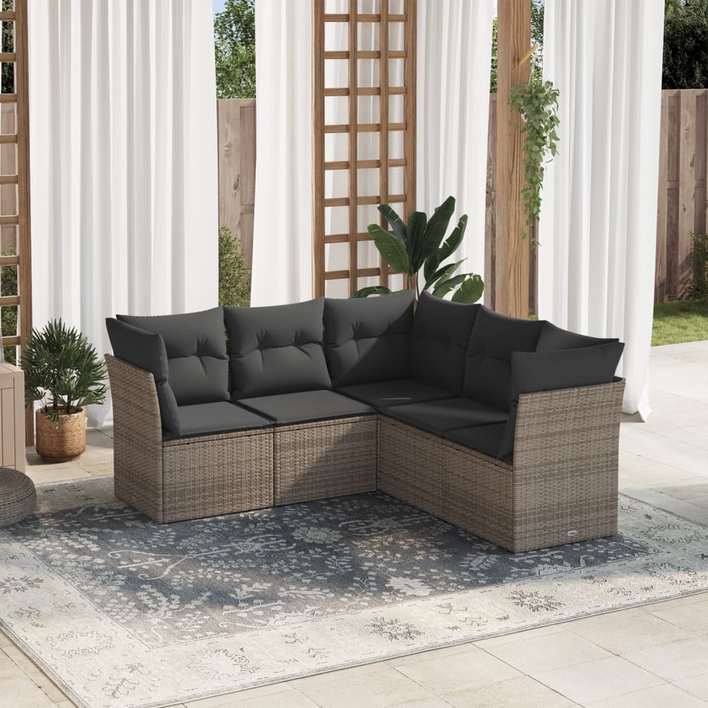 5-tlg. Garten-Sofagarnitur mit Kissen Grau Poly Rattan 5-tlg. Garten-Sofagarnitur mit Kissen Grau Poly Rattan