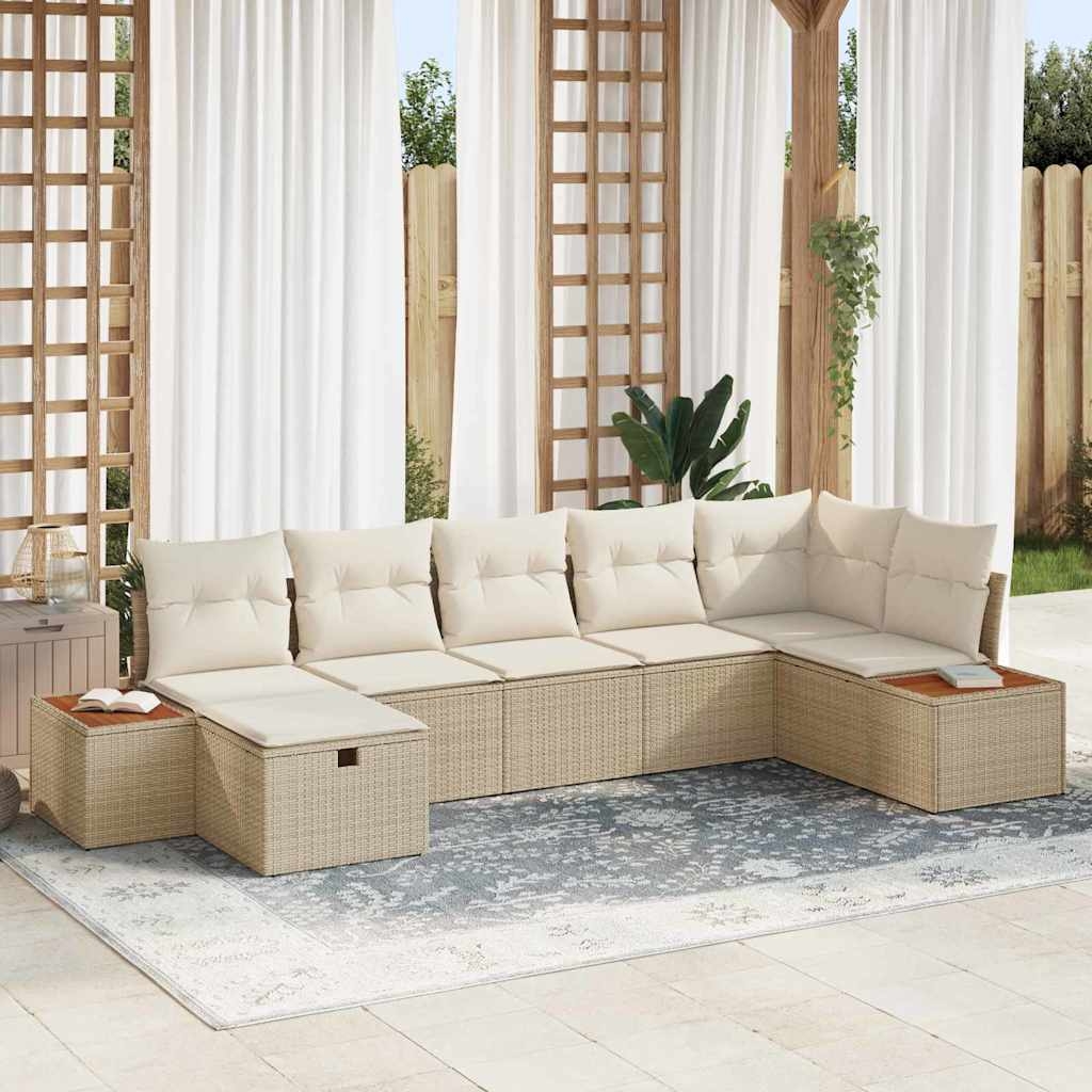 Garten-Sofa-Set mit Kissen 7 pcs Beige Poly Rattan Garten-Sofa-Set mit Kissen 7 pcs Beige Poly Rattan