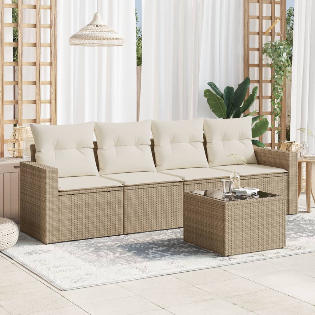 5-tlg. Garten-Sofagarnitur mit Kissen Beige Poly Rattan 5-tlg. Garten-Sofagarnitur mit Kissen Beige Poly Rattan