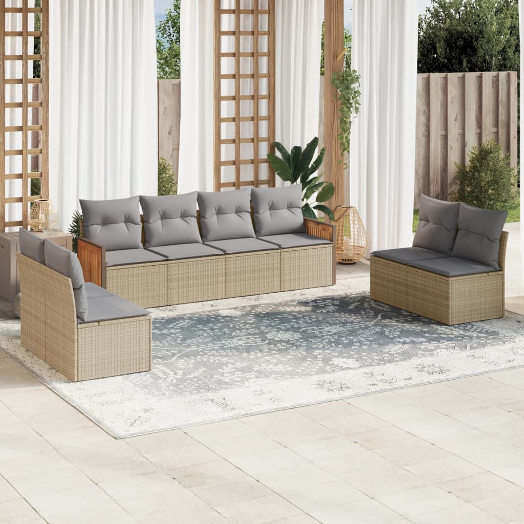 8-tlg. Garten-Sofagarnitur mit Kissen Beige Poly Rattan 8-tlg. Garten-Sofagarnitur mit Kissen Beige Poly Rattan