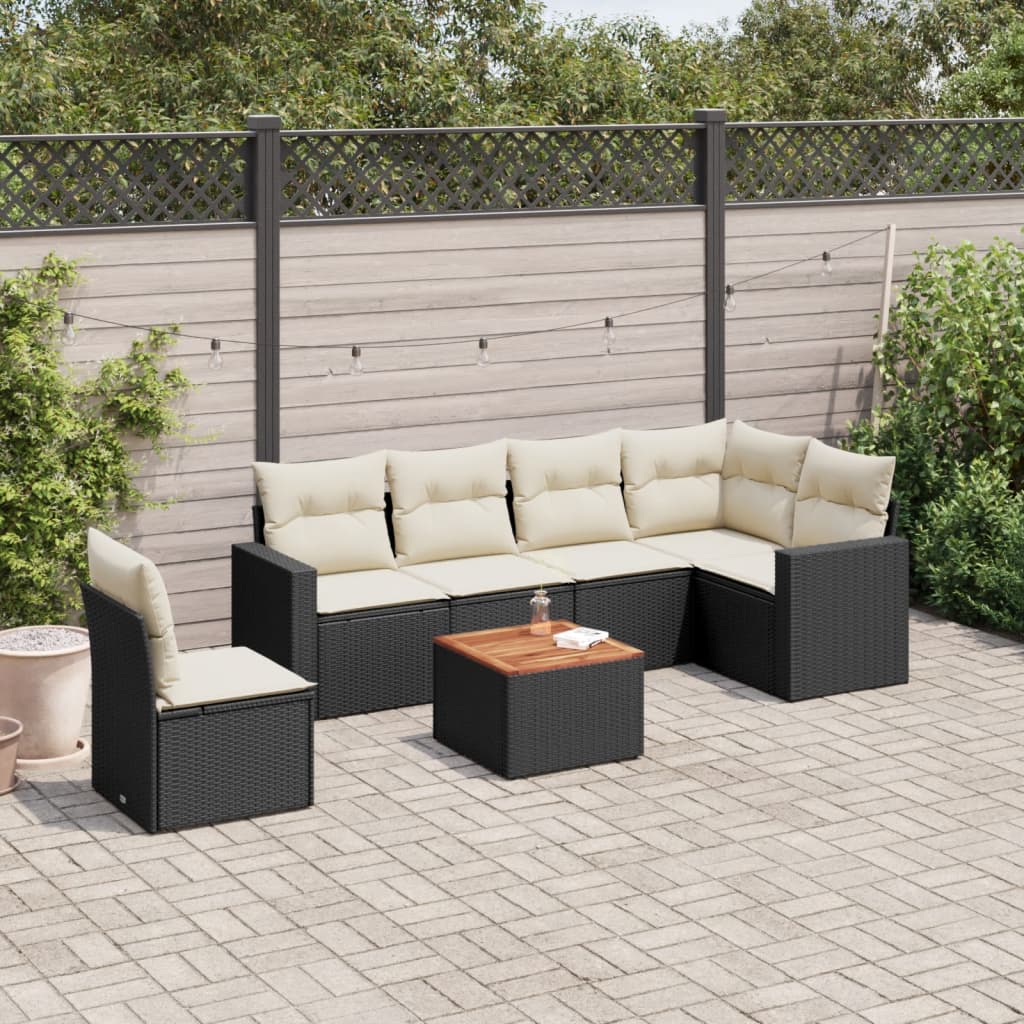 7-tlg. Garten-Sofagarnitur mit Kissen Schwarz Poly Rattan 7-tlg. Garten-Sofagarnitur mit Kissen Schwarz Poly Rattan