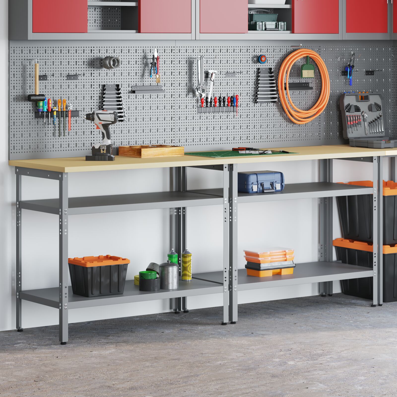 vidaXL 2-teiliges Werkbank-Set in Grau aus Stahl vidaXL 2-teiliges Werkbank-Set in Grau aus Stahl