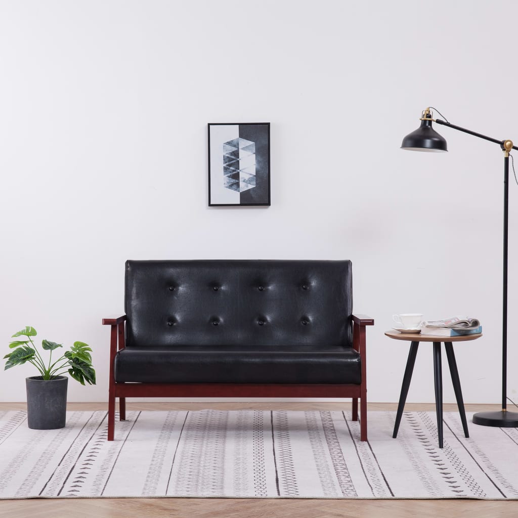 2-Sitzer-Sofa Schwarz Kunstleder 2-Sitzer-Sofa Schwarz Kunstleder