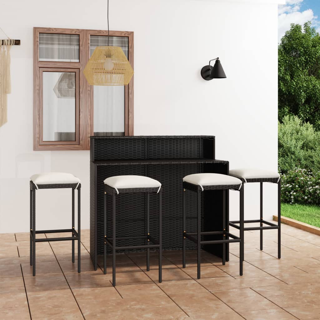 5-tlg. Gartenbar-Set mit Kissen Schwarz 5-tlg. Gartenbar-Set mit Kissen Schwarz
