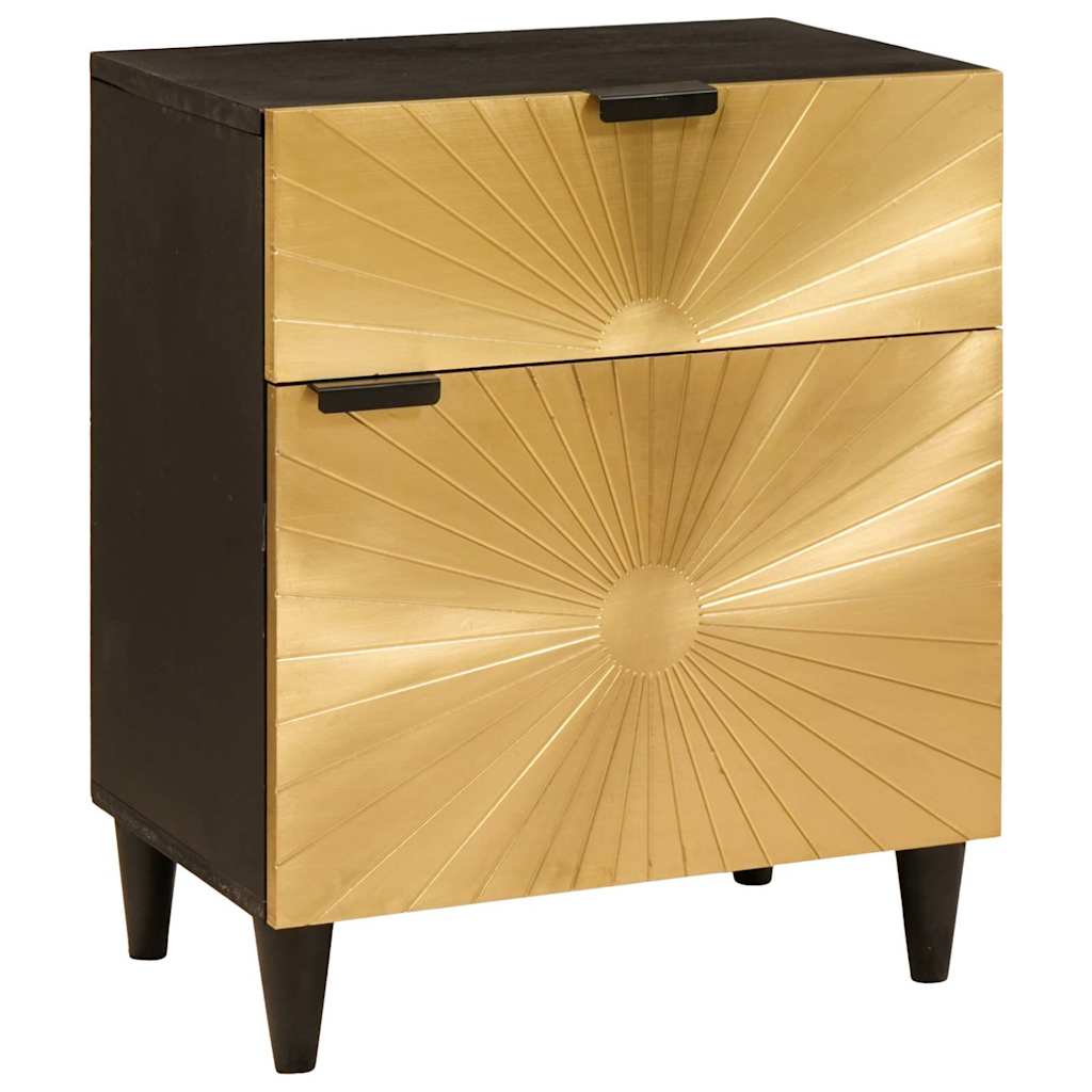 Nachttisch Schwarz und Gold 50 x 33 x 60 cm massives Mangoholz