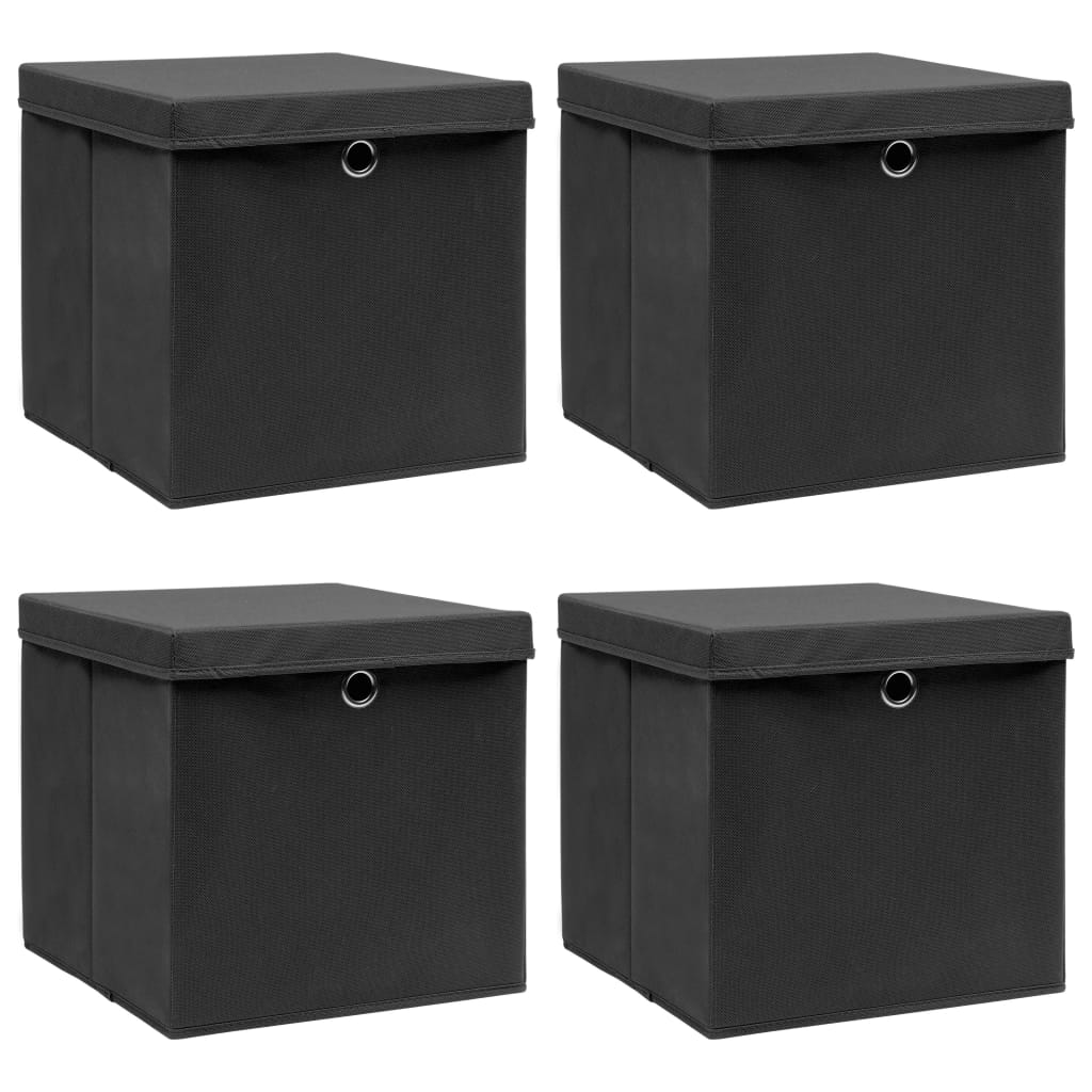 Aufbewahrungsboxen mit Deckeln 4 Stk. Schwarz 32x32x32 cm Stoff Aufbewahrungsboxen mit Deckeln 4 Stk. Schwarz 32x32x32 cm Stoff
