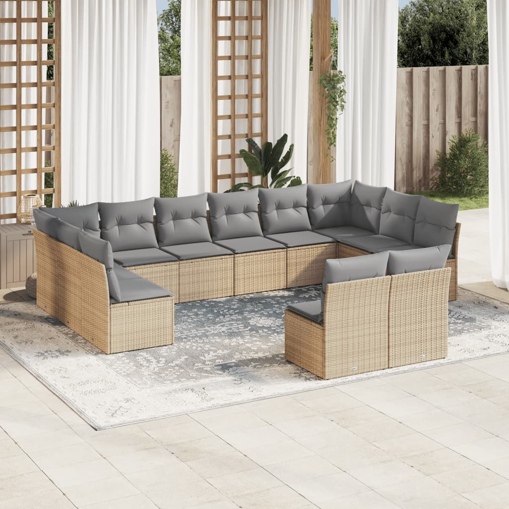 12-tlg. Garten-Sofagarnitur mit Kissen Beige Poly Rattan 12-tlg. Garten-Sofagarnitur mit Kissen Beige Poly Rattan