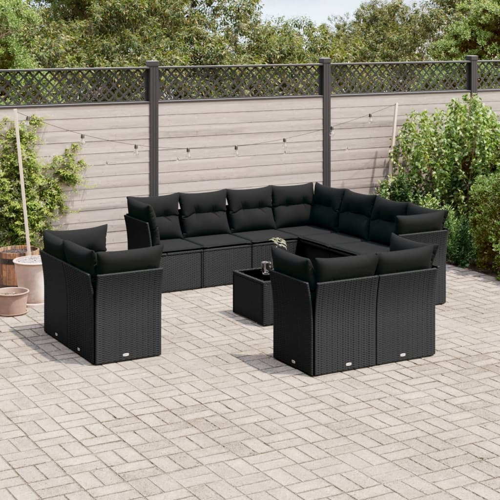 12-tlg. Garten-Sofagarnitur mit Kissen Schwarz Poly Rattan 12-tlg. Garten-Sofagarnitur mit Kissen Schwarz Poly Rattan
