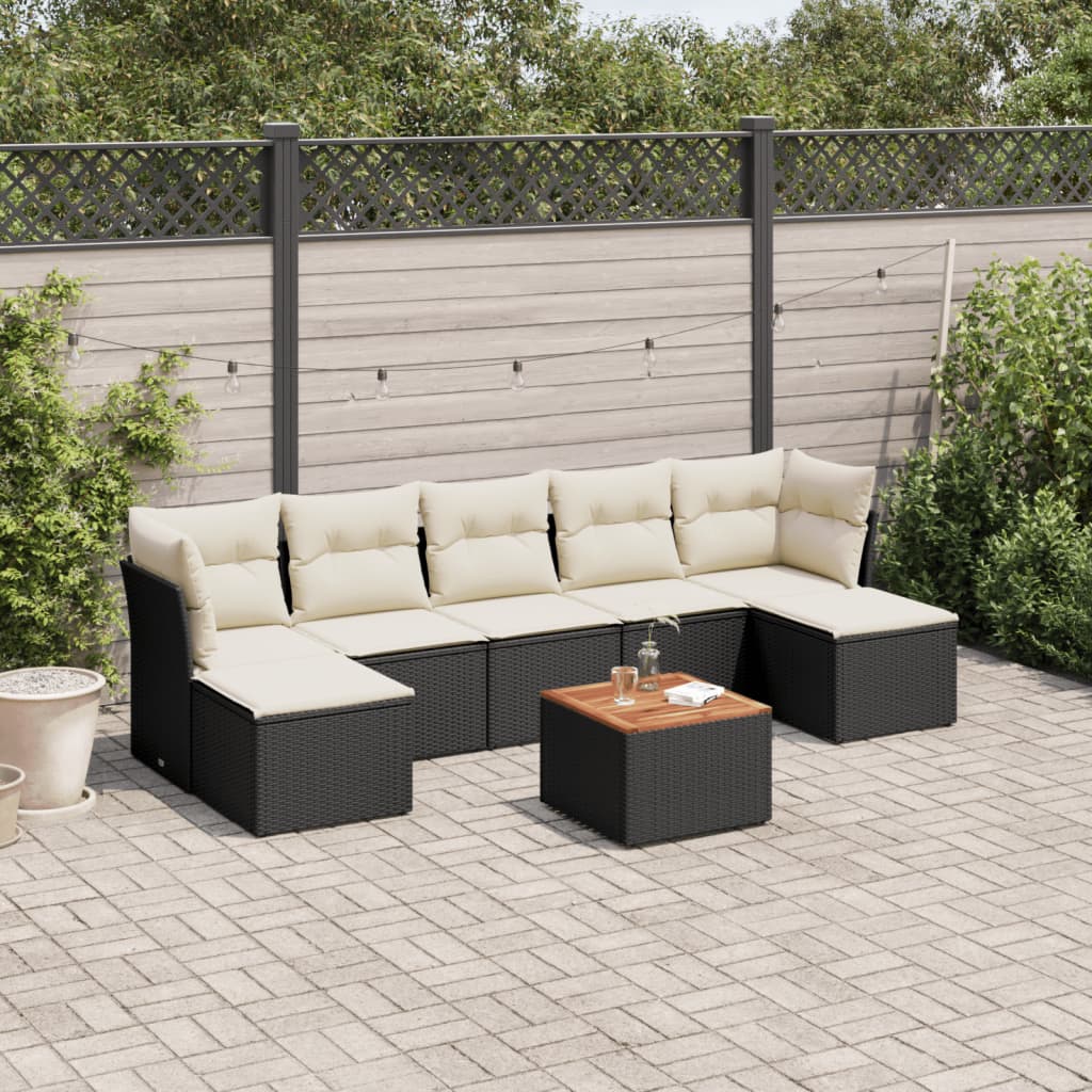 8-tlg. Garten-Sofagarnitur mit Kissen Schwarz Poly Rattan 8-tlg. Garten-Sofagarnitur mit Kissen Schwarz Poly Rattan