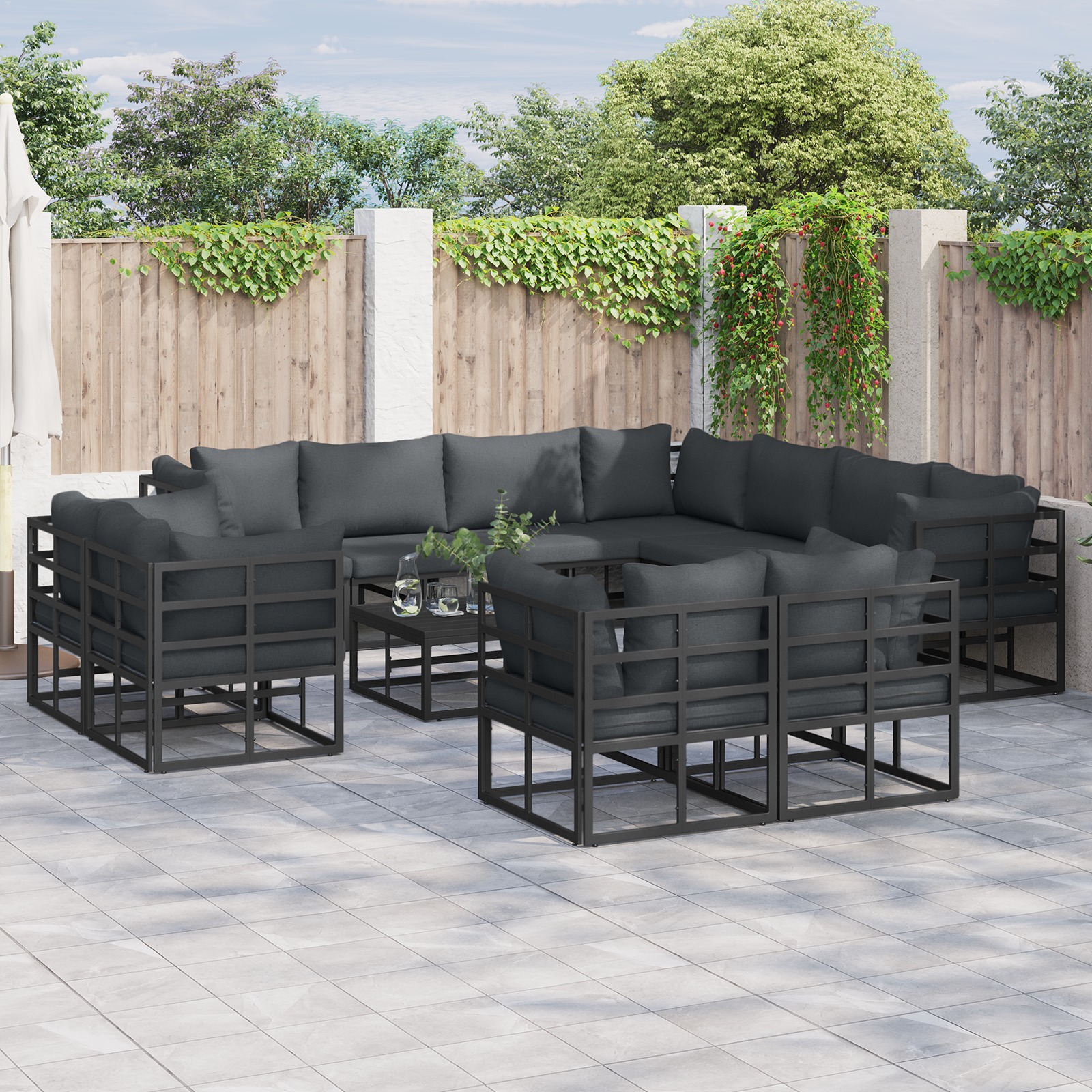 Garten-Sofa-Set 12 pcs Schwarz 70 x 70 x 32 cm Aluminium Garten-Sofa-Set 12 pcs Schwarz 70 x 70 x 32 cm Aluminium